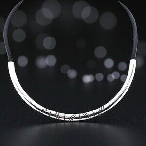 Vintage Mexican Sterling Silver Choker Necklace – Taxco Black Cord Collar